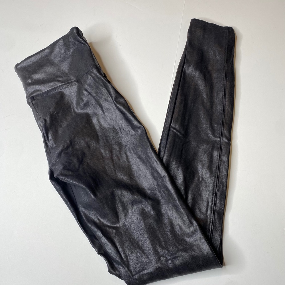 SPANX Faux Leather‎ Leggings Black High Waisted Tall Size Large